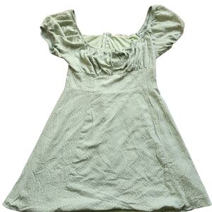 Romantic Sage Green Milkmaid Dress Puff Sleeve Polka Dot Cottagecore Mini